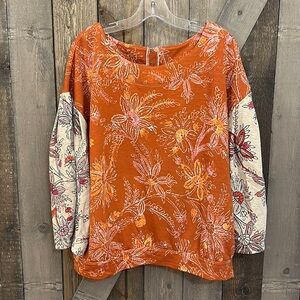 Anthropologie Orange Floral Sweatshirt